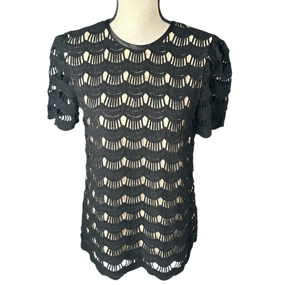 Kate Spade New York Black Scallop Crochet & Nude Lining Sheath Dress Sz 0